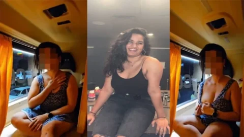 Running Bus Wife Showing Her Assets To Outsiders On